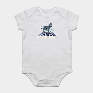 Zebra in Blue on Keyboard with Music Notes Baby Bodysuit